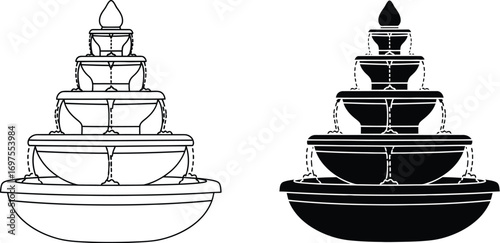 Elegant tiered water fountain with cascading streams, a timeless garden feature.