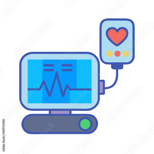 Flat icon style vector heart monitor on black backdrop