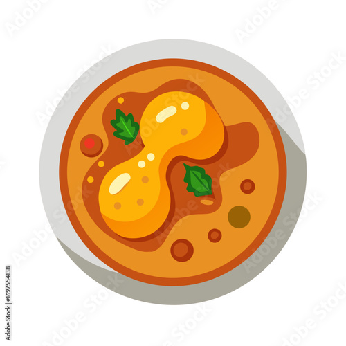 Peanut butter soup illustration with shadow on black background