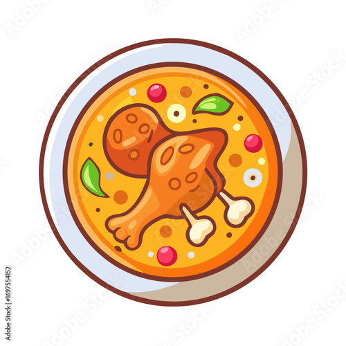 Cartoon chicken drumsticks in golden sauce served on plate