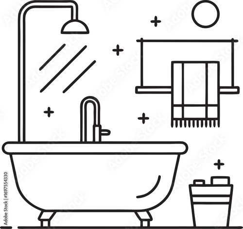 Bathtub and Shower Icon with Towel faucet water