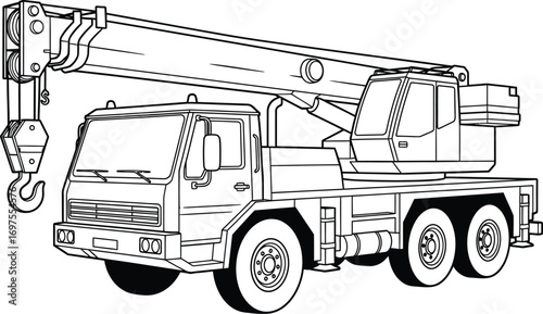 Heavy duty mobile crane truck with extended boom, ready for construction work.