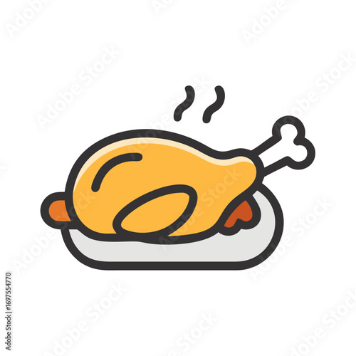 Stylized vector graphic of a roasted turkey on plate