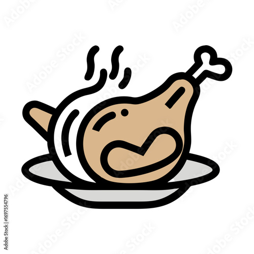 Stylized pot sticker illustration on a light grey plate