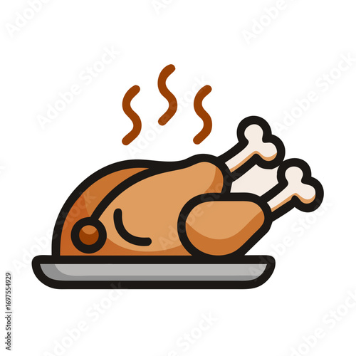 Roasted Thanksgiving Turkey Illustration on a Serving Dish