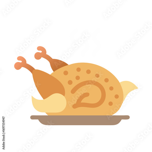 Roasted chicken icon on black background for Thanksgiving celebration