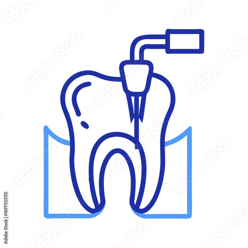 Stylized root canal procedure illustration against black background.
