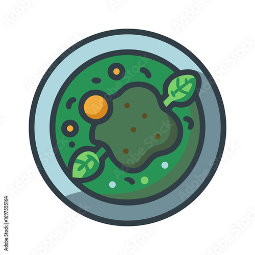 Stylized green soup in bowl food illustration icon