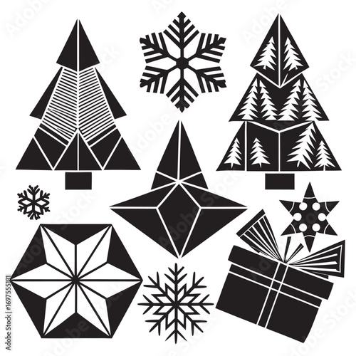 Black Silhouette Christmas Icons with Geometric Designs