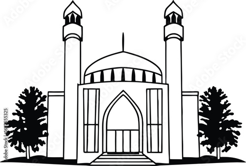 Black Silhouette Vector of Minimal Mosque Front View