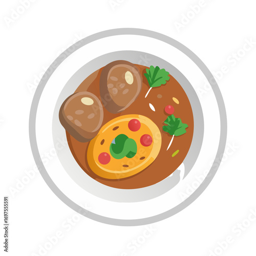 Stylized Top View of Delicious Food Plate Vector