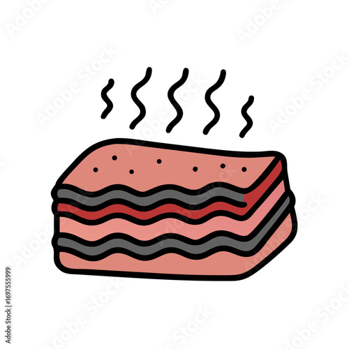 Illustration of lasagna layered pasta dish on black background