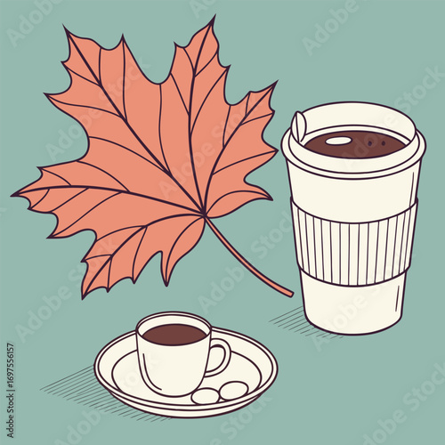 Coffee Cup Maple Leaf And Coffee Beans Fall Season