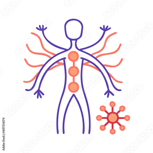 Human body with energy lines in minimalist flat style