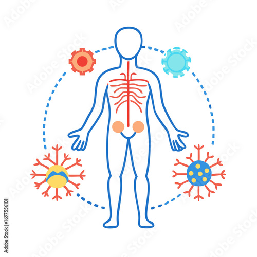 Human body outline surrounded by disease causing entities