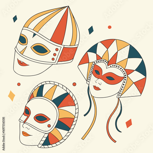 Colorful Venetian Masks with Diamond Shapes carnival