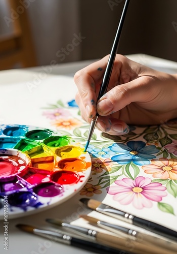 Watercolor floral artwork creation process, artistic expression on canvas