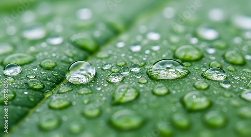 Leaf Adorned with Water Droplets: A Fresh and Verdant Encounter