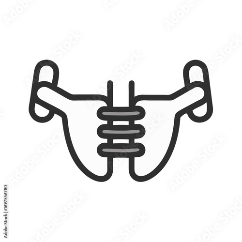 Stylized icon representing shoulder brace support on black background