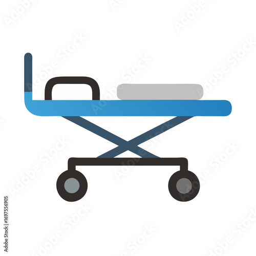 Stylized illustration of a blue medical gurney isolated