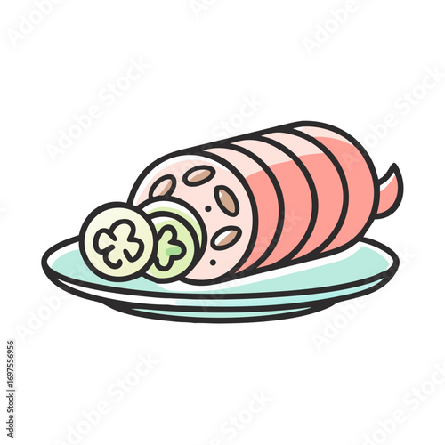 Sliced lotus root on a plate food illustration