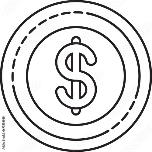 Dollar Coin Icon With Dashed Outline currency money
