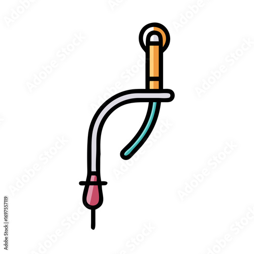 Minimalist graphic illustration of fly fishing rod on black