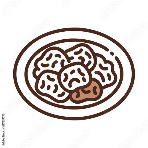 Stylized illustration of chicken nuggets on plate against black