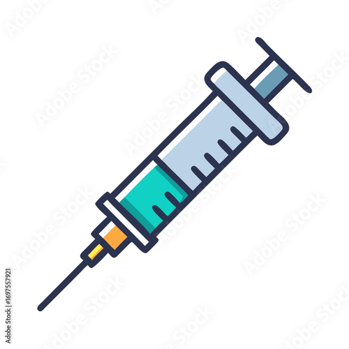 Illustration of a syringe with fluid on black background