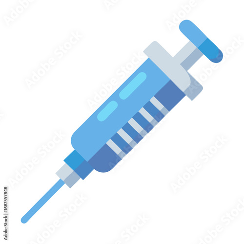 Stylized blue syringe on a black background for medical use