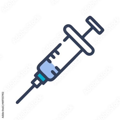 Stylized flat vector graphic of a medical syringe