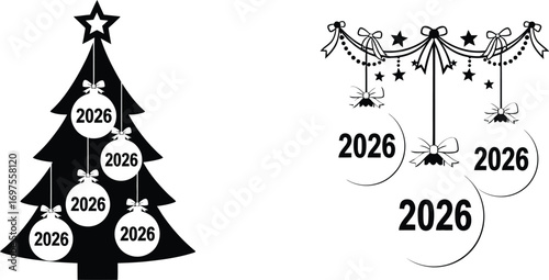 Festive holiday ornaments and tree celebrating the upcoming year 2026 with joy and anticipation.
