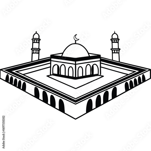 Flat Vector of Minimalist Mosque with Courtyard Outline