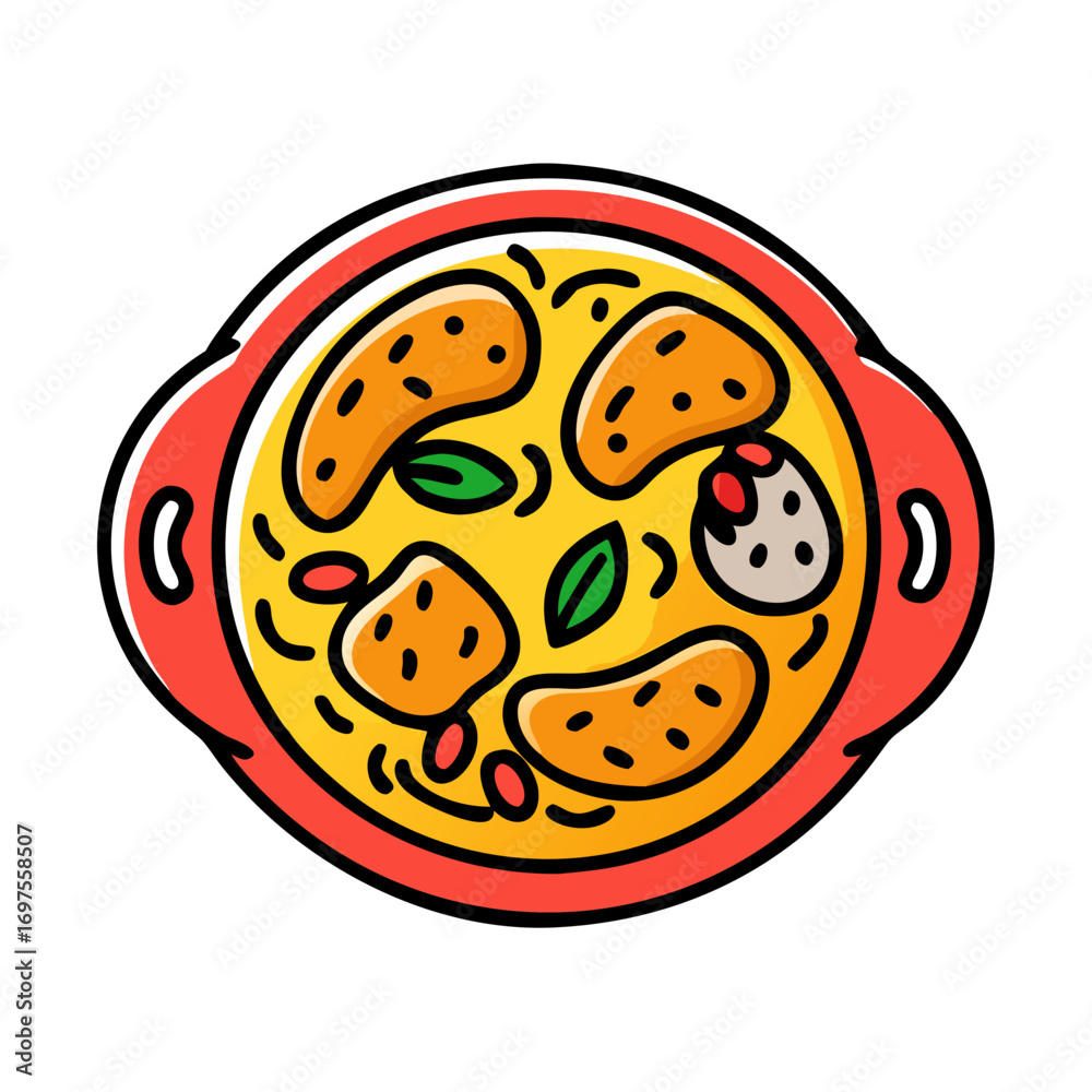 Fototapeta premium Illustration of colorful curry dish in pot on black