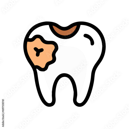 Tooth decay cartoon illustration, cavity and dental care concept