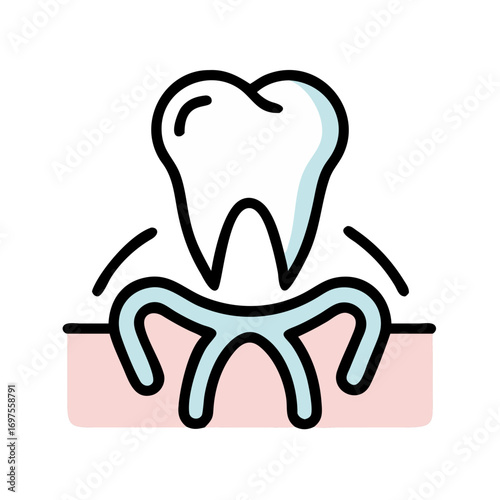 Stylized white tooth icon over gums dental illustration