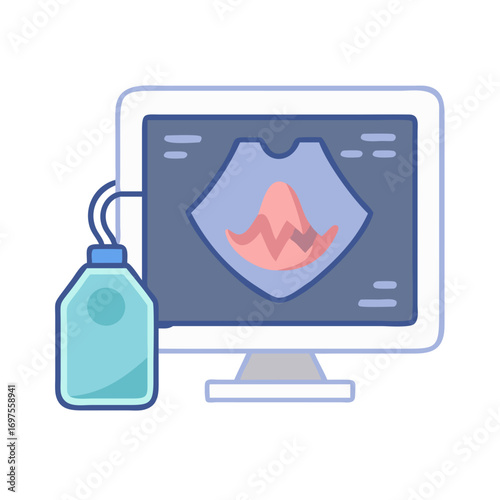 Medical ultrasound examination screen vector illustration on black background