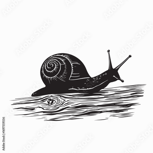 Snail Crawling on Wooden Log Vector Illustration Design on white background