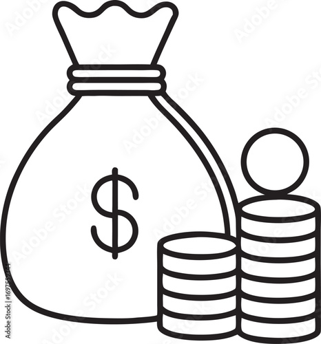 Money Bag With Stacked Coins Icon dollar currency
