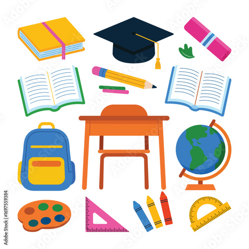 Colorful Back to School Supplies Arrangement for Educational Design Projects and Learning Concepts Illustration
