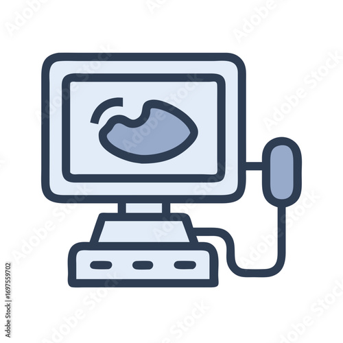 Ultrasound machine icon with fetus image diagnostic equipment