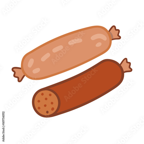 Cartoon sausages on black background: food illustration graphic