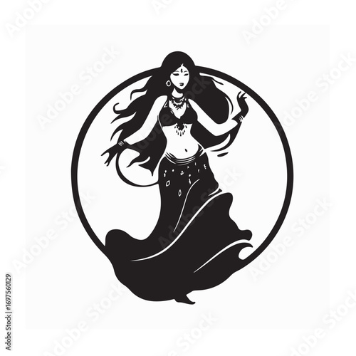 Belly Dancer Vector Icon Inside Decorative Circle on white background