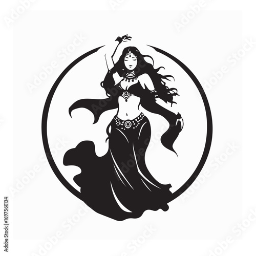 Belly Dance Silhouette in Round Logo Vector on white background