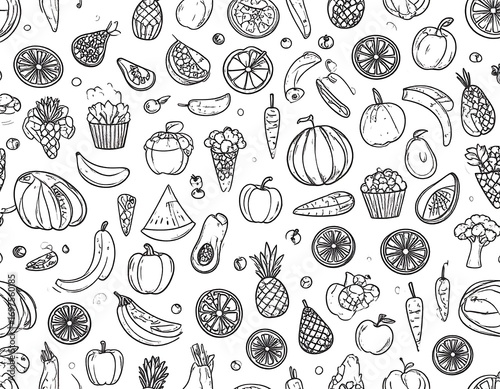 Hand-drawn fruit and vegetable pattern