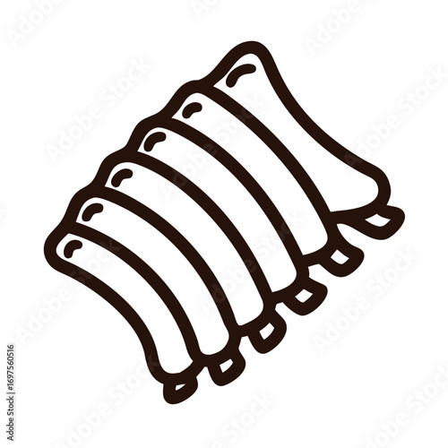 Brown stylized pork spare ribs on a black background