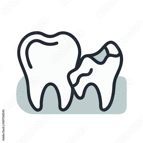 Dental cartoon showing chipped tooth next to healthy tooth