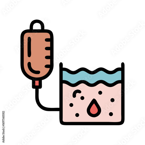 Skin hydration treatment with intravenous drip illustration on black