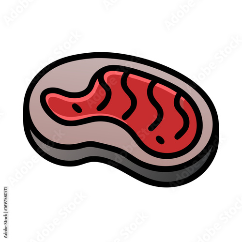 Stylized beef steak illustration on a solid black background