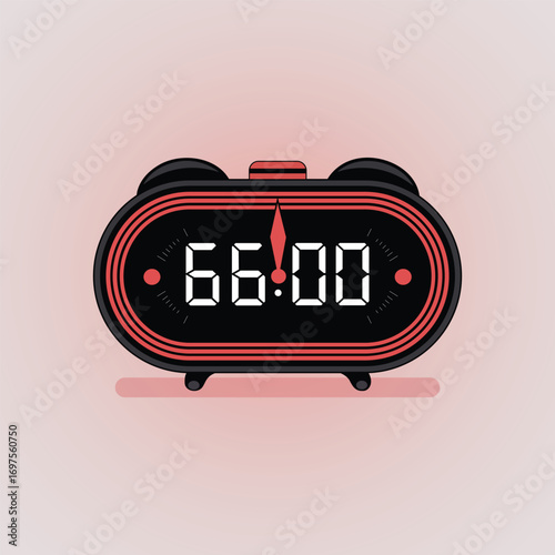 Digital alarm clock displaying an impossible time vector illustration with black and red design for time management concepts and absurd situations